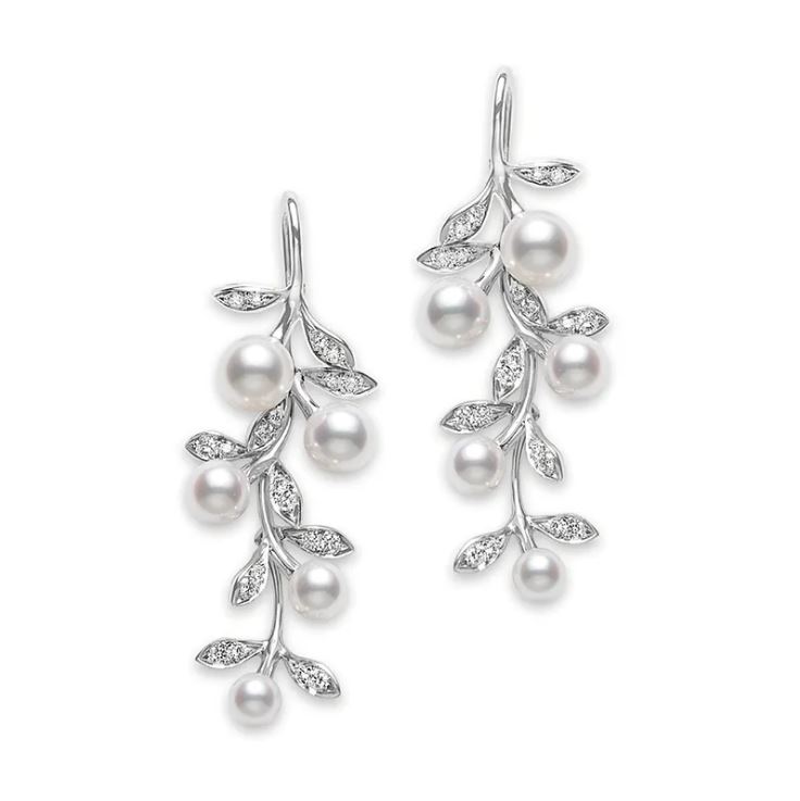 Mikimoto Olive Earrings with Diamond in 18K White Gold