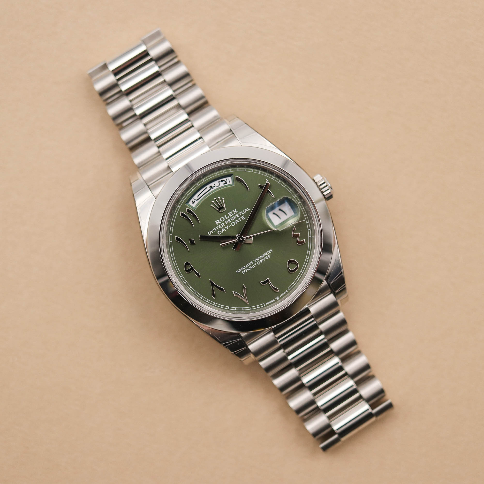 Rolex Day-Date 40mm Platinum Green Arabic