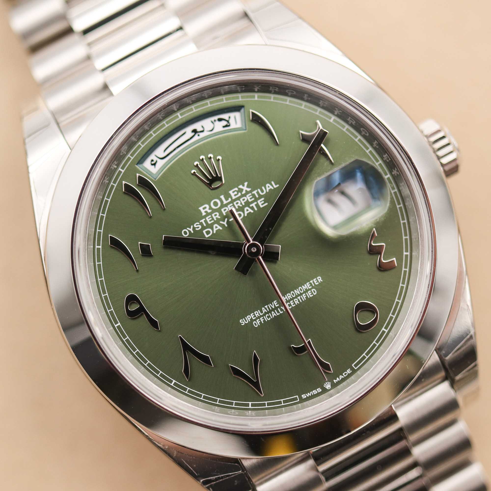 Rolex Day-Date 40mm Platinum Green Arabic